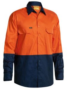 Bisley Cool Lightweight Gusset Cuff 2 Tone Hi Vis Drill Shirt Long Sleeve