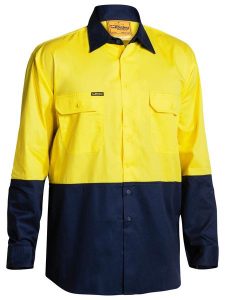 Bisley Cool Lightweight Gusset Cuff 2 Tone Hi Vis Drill Shirt Long Sleeve