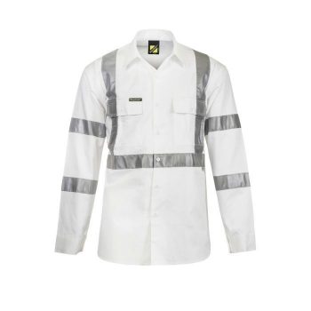 Hi Vis Long Sleeve Shirt With X Pattern And CSR Reflective Tape -Day/Night Use -WS3222 - White