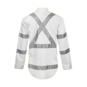 Hi Vis Long Sleeve Shirt With X Pattern And CSR Reflective Tape -Day/Night Use -WS3222 - White