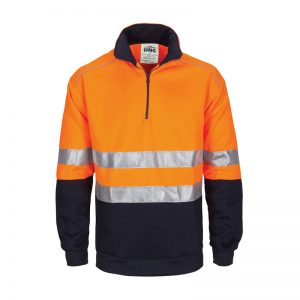 DNC Workwear HiVis 1/2 Zip Fleecy with Hoop Pattern CSR Reflective Tape Product Code: 3729