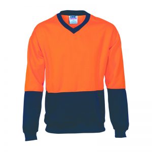 DNC Workwear HiVis Two Tone Fleecy Sweat Shirt (Sloppy Joe) V-Neck Product Code: 3822