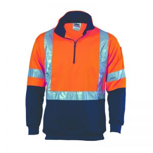 DNC Workwear HiVis 1/2 Zip Fleecy with ‘X’ Back & additional Tape on Tail Product Code: 3930
